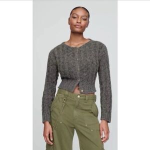 Gap × Cult Gaia Cropped Cable-Knit Cardigan in Grey Size Large